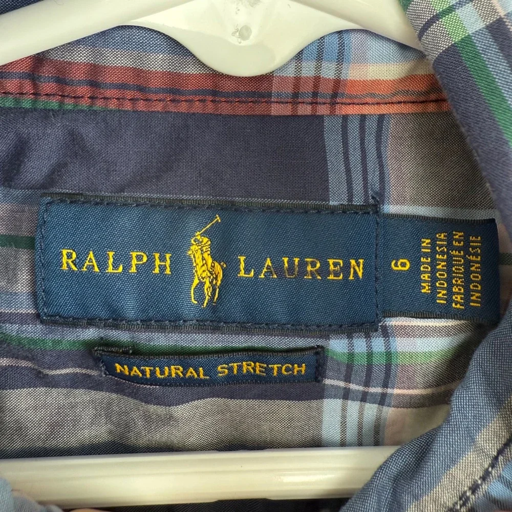 Ralph Lauren Kids Plaid Button Down Shirt Long Sleeve Size 6‎ Natural Stretch